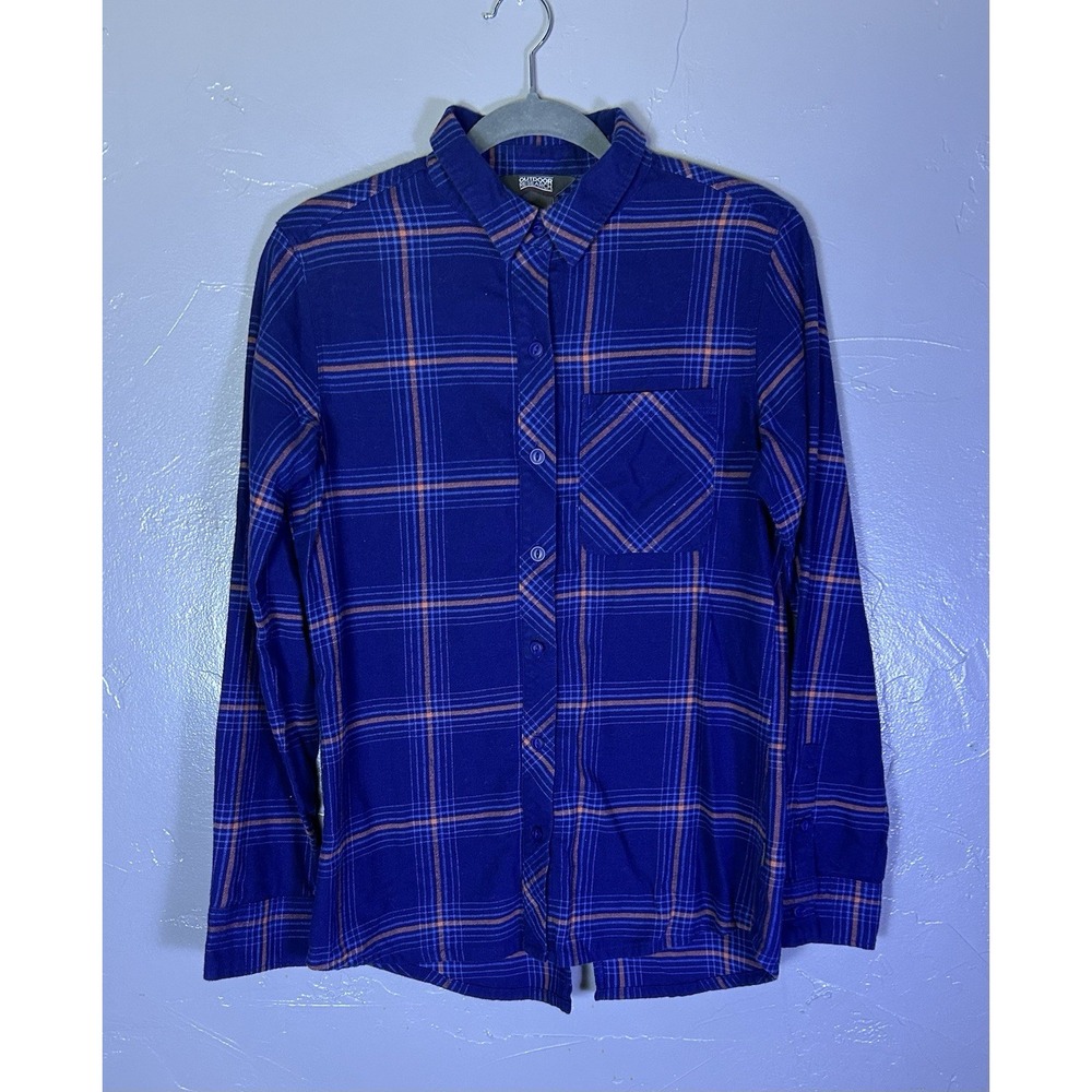 Women's Outdoor Research blue & orange plaid long-sleeve Small 100% Cotton